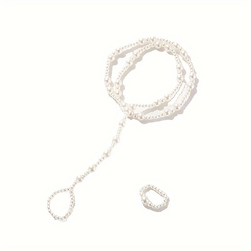 2 Pezzi/Set Bellissimi Sandali a Piedi Nudi con Perle Finte Braccialetto Doppio alla Caviglia Caviglia Anello per Dita del Piede Gioielli Calzature Bianche da Matrimonio
