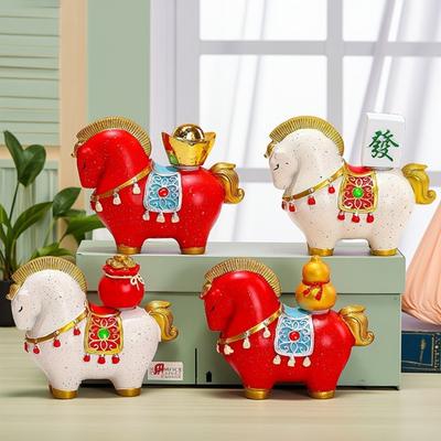 Cartoon Horse Figurine Chinese Style Year of The Horse Statue Bring Wealth Fortune Lucky Horse Feng Shui Decoration Ornament