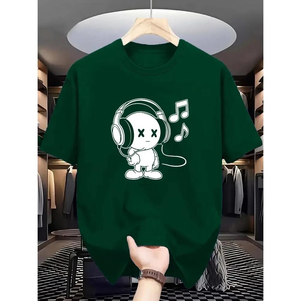 Summer Men's Cotton Casual Loose Fit Music Themed Printed Comfortable Sports Round Neck Short Sleeved T-shirt Top