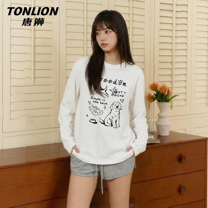 

TonLion Women s Loose Fit Pure Cotton Long Sleeve T-Shirt with TS Graffiti Print 2XL