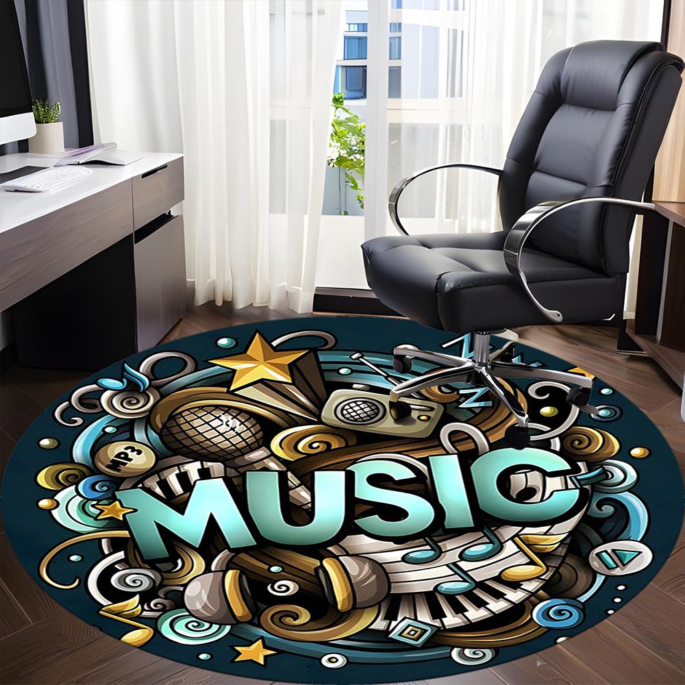 1pc Music Decor Carpet for Office Non-Slip, Round Carpet, Soft & Comfortable, Carpet for Office, Lightweight Round Floor Mat