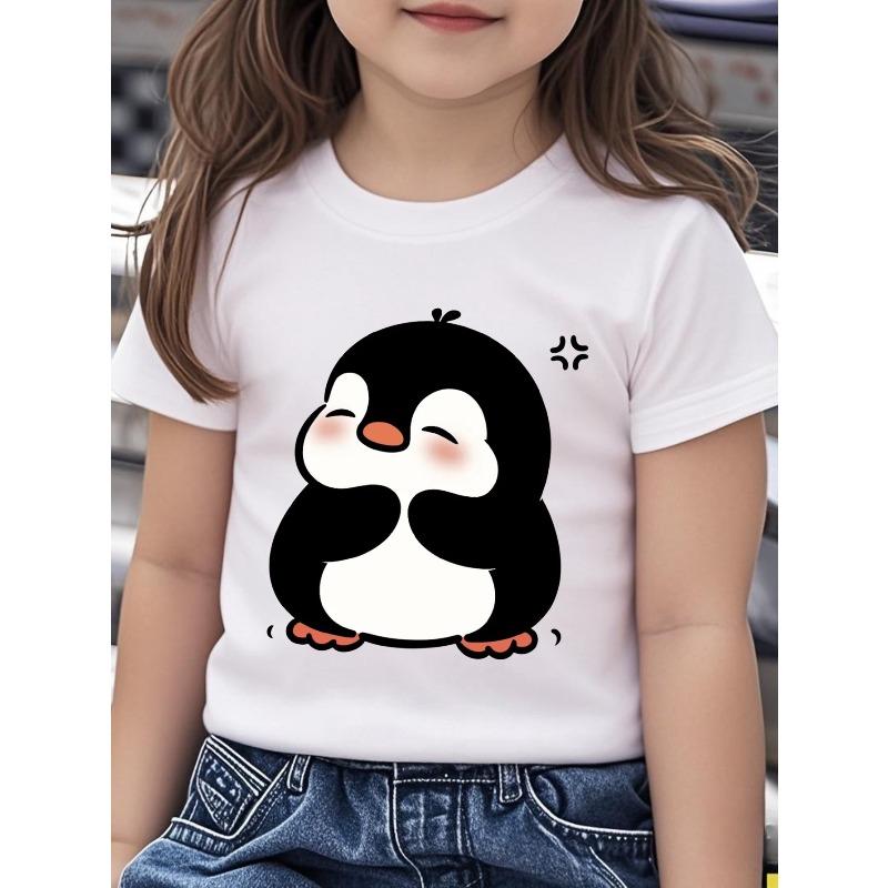 European sizes Girls  Round Neck T-Shirt with Trendy Casual Prints 110 белый