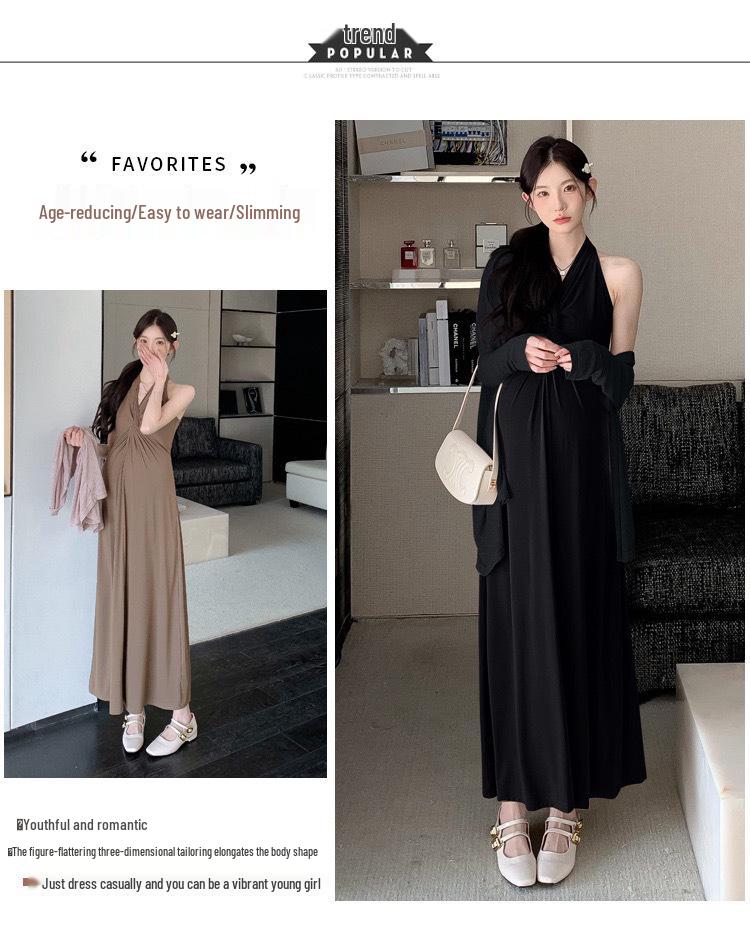 Maternity Dress Set: Spring/Summer 2026 Halter Neck Sun Protection & Slimming Design