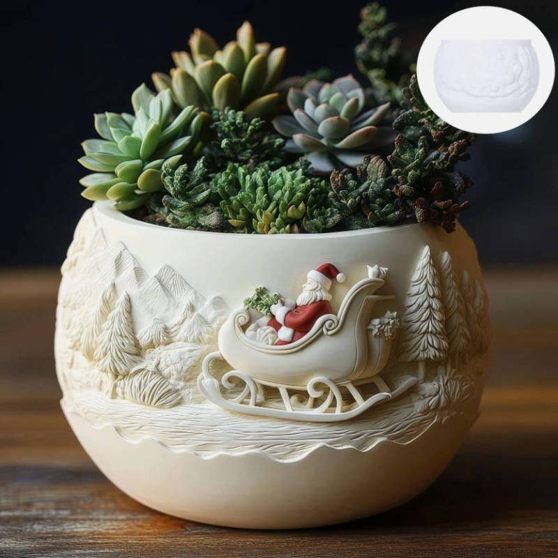 Elk Snow Run Gift Succulent Plant Pot Silicone Mold Christmas Reindeer Resin Plaster Pot Mould Cute Elk Concrete FlowerPot Molds