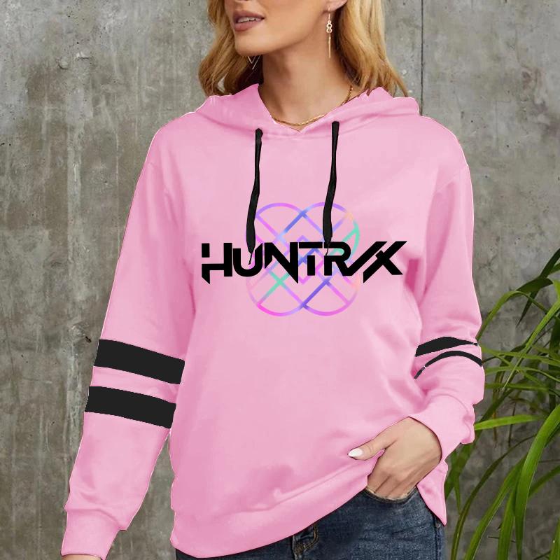 KPop Demon Hunters Printed Hoodies Loose Pullover Plus Size Autumn and Winter Long Sleeve Stripe Sports Women's Hooded Sweatshirts