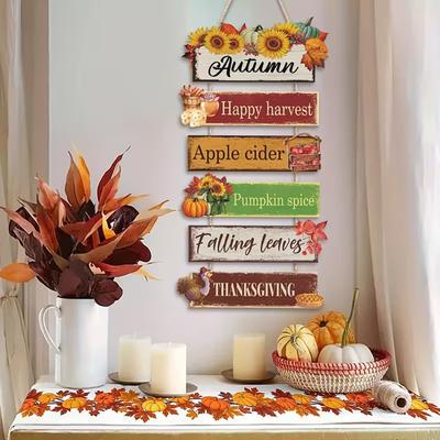 Rustic Fall Wall Decor Vintage Wooden Hanging Sign with Sunflower Pumpkin & Maple