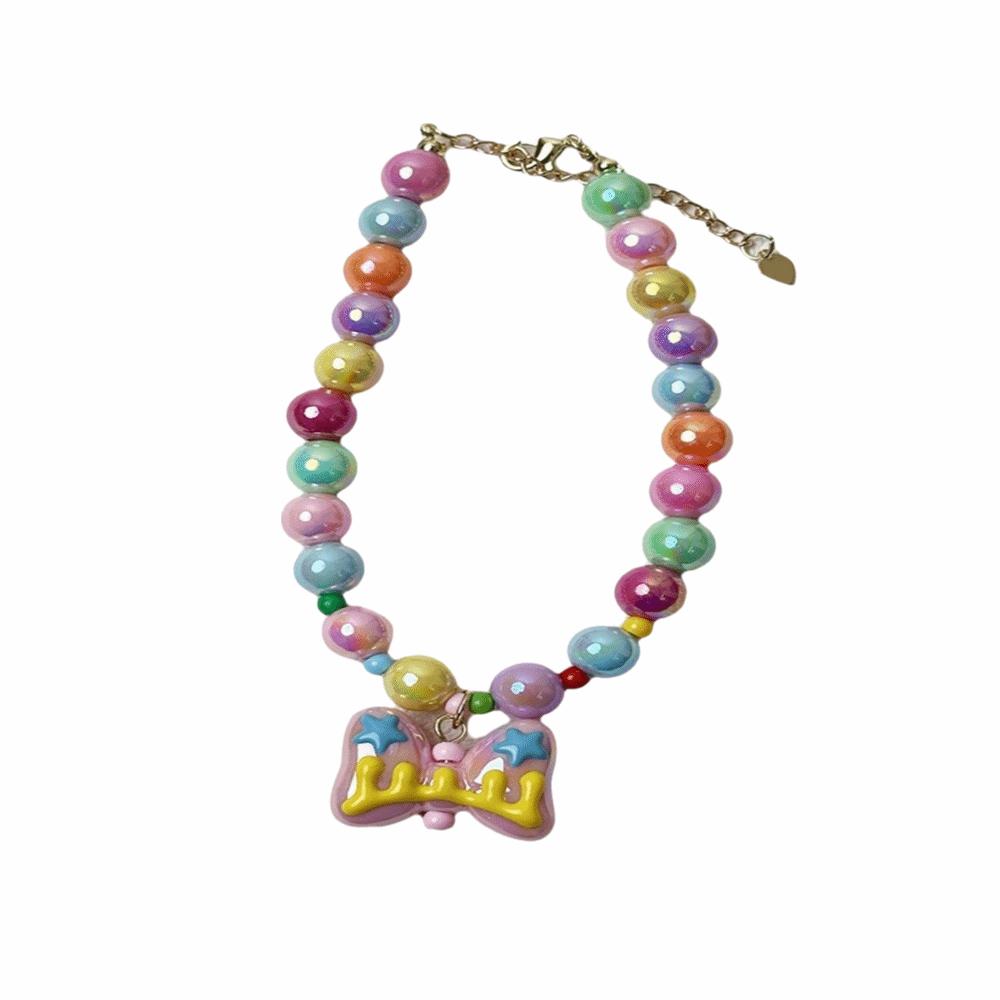 

Універсальний регульований райдужний намистинний нашийник для домашніх тварин, кольорові прикраси для тварин, еластичний ланцюжок на шию для кота, кулон-бантик, нашийник для собаки, кота, кошеняти, цуценяти S рожевий