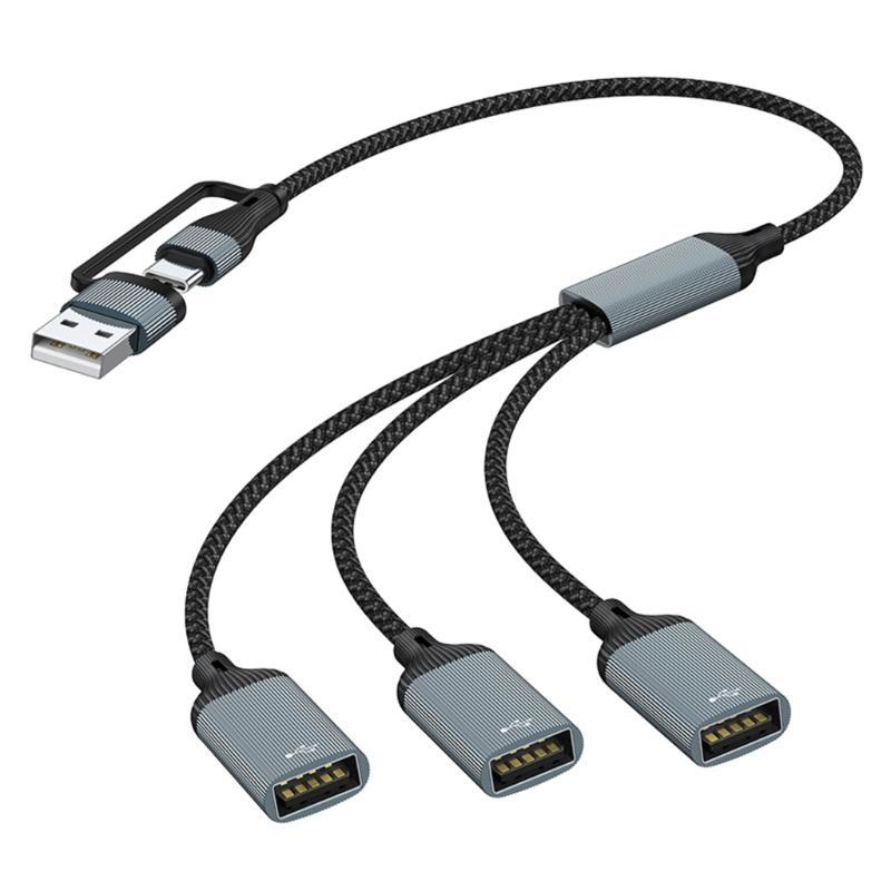 USB Type C to USB 2.0 Adapter Type C Male to 3 USB 2.0 Female Adapter Type C OTG Cable Connector for Laptop Computer