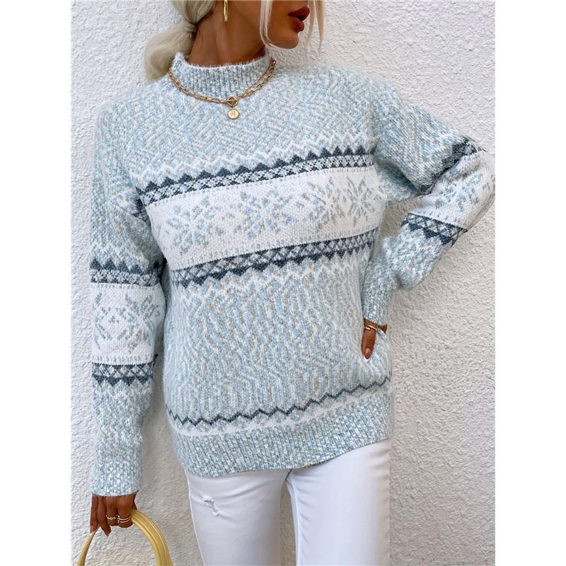 Half Turtleneck Snowflake Sweater Women