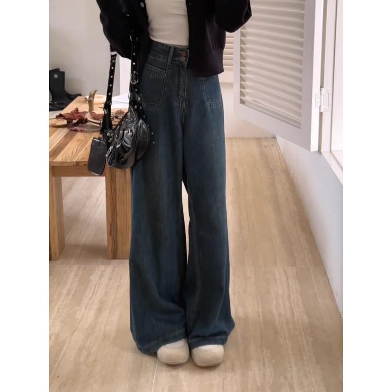 Kadın Yüksek Bel Geniş Paça Kot Pantolon Bol Rahat Tarz Büyük Beden