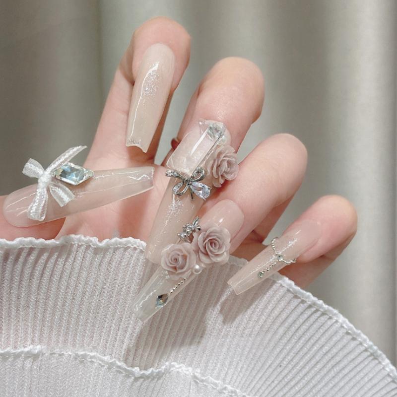 50Pcs Diy Nail Art Decor 3D Rosa Chinensis Flower Rose Flower Nail Drills Mixed Size Camellia Flower Nail Drill Manicure Design