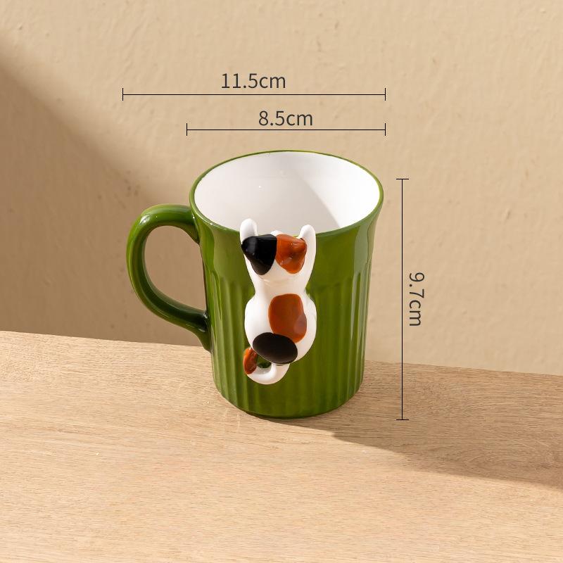 Cartoon Cute Cat Ceramic Cup Embossed Cute Water Cup Style Breakfast Cup Couple Cup High Value Mug