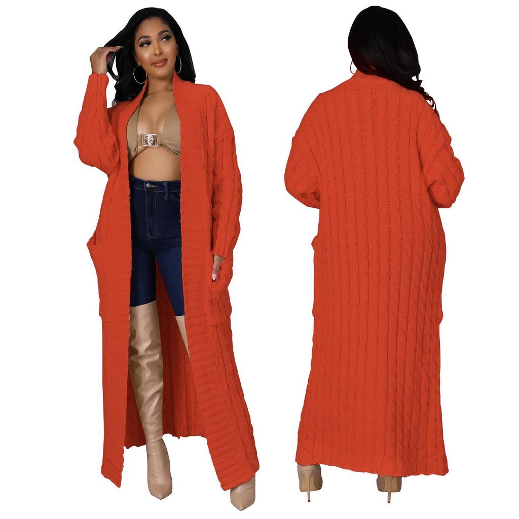 2025 New Women's Fashion Long Sleeve Pocket Cardigan – Autumn/Winter Pure Color Sweater