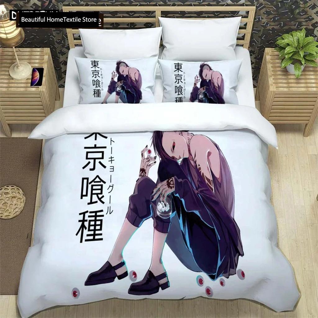 Japanische Mode Anime Digitaldruck Polyester Bettwäscheset für Jungen und Mädchen, Jugendbettwäscheset, Geschenk für Paare