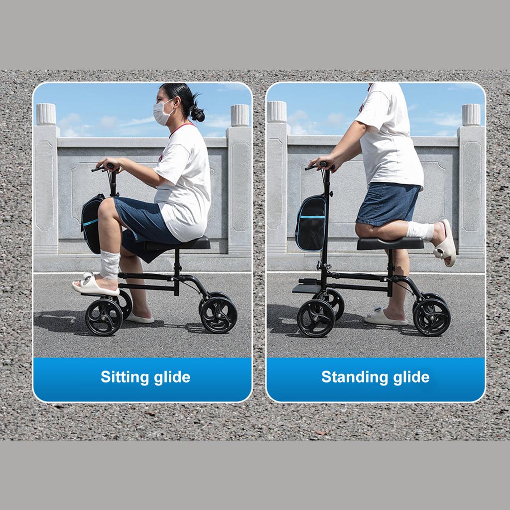 Knee Walker Foldable Adjustable Height Steerable Leg Scooter with Brake and Storage Bag for Foot Injuries Adult