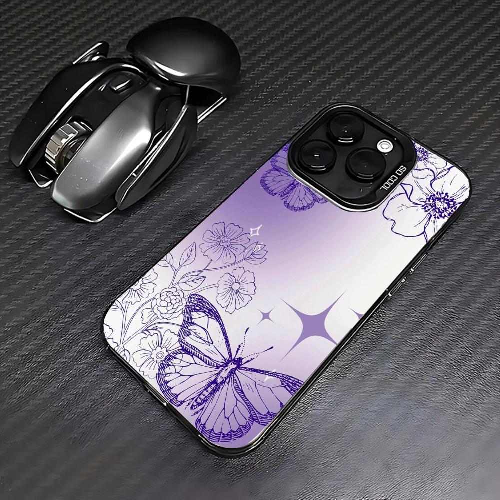Beautiful Purple Butterfly Pattern Phone Case Suitable for iPhone 17 16 15 14 13 12 11 Pro/Max/Plus Shockproof and Anti Drop