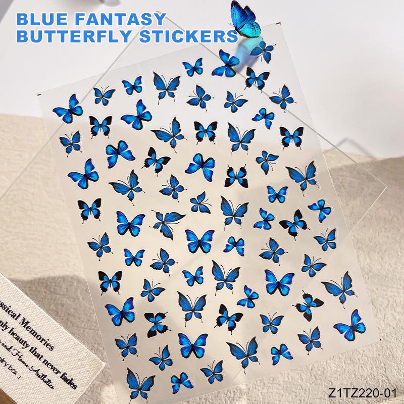 

Мечтательные синие наклейки для нейл-арта с бабочками - Сказочный стиль высокого класса