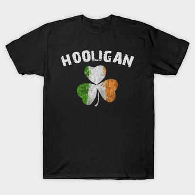 Men Black Print T-shirt Irish Saint Patrick Hooligan No-Cut Transfer Paper Print Cotton Tshirt