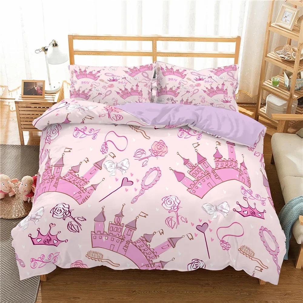

Kids Cartoon Pink Castle Comfortable Duvet Quilt Cover Pillowcase Bedding Set Children Bedroom Decoration Home Textile 70x133cm