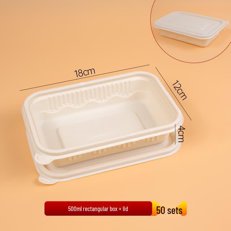 Eco-Friendly Disposable Rectangular Take-Out Food Containers (50 Sets, 500ml)