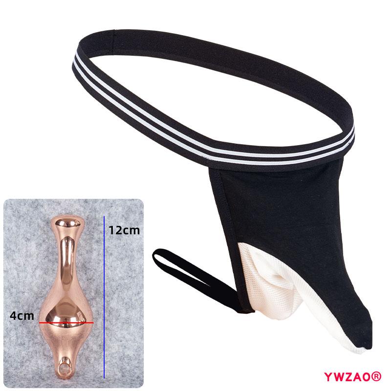 YWZAO Insertable Anal Plug Mens Underwear Thong Separate Pouch Design Black N28