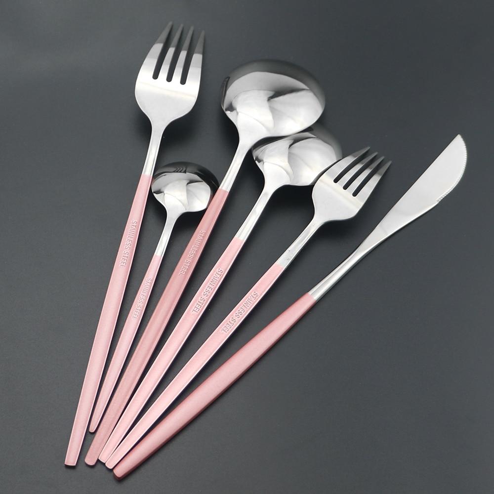 6Pcs Dinnerware Set White Gold Cutlery Set For One 304 Stainless Steel Knife Forks Spoons Dinner Set Kitchen Silverware Tableware Set