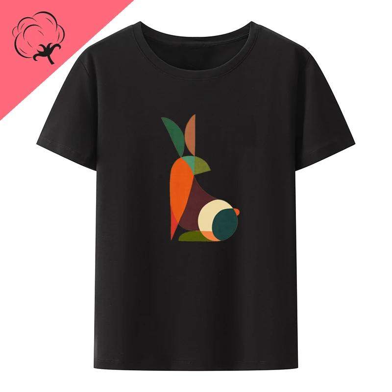 Mid Century Abstract Rabbit Graphic T-shirts Funny Print Tee Hipster T-shirt Camiseta Hombre Camisetas Comfortable Y2k Tops