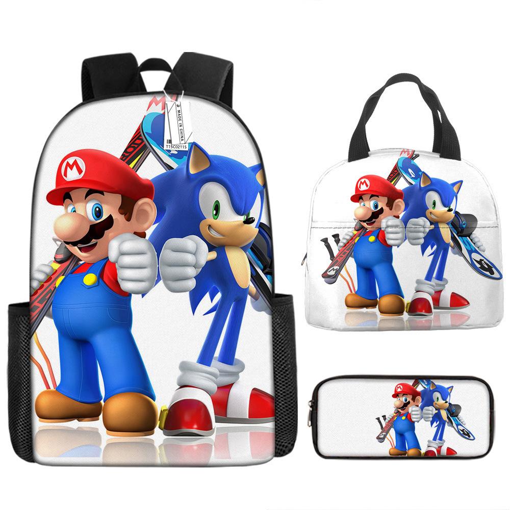 Mario Schoolbag Anime Cartoon Backpack Student Schoolbag Super Mary Lunch Bag pencil case