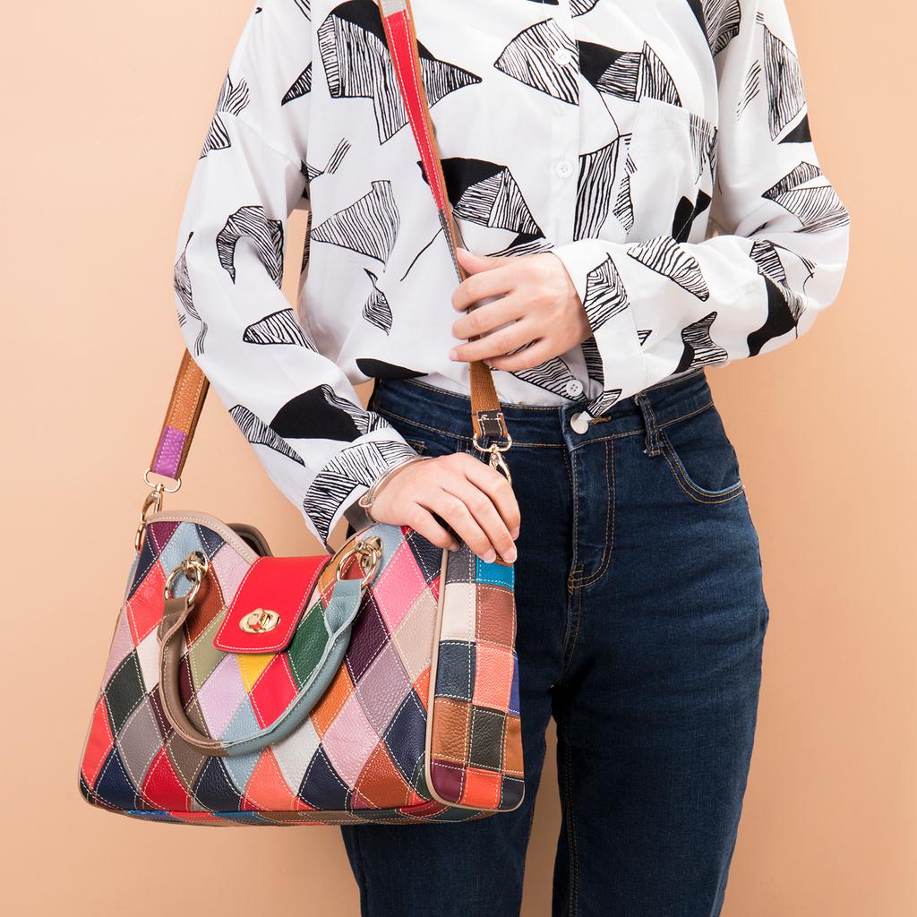 Women's Diamond Grid Shaped Hand-held Large Capacity Women's Bag, Leather Diagonal Cross Large Bag, Color Spliced Women's Shoulder Bag