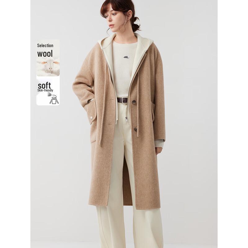 ELLE Women s Sheep Wool Hooded Coat & Vest Set L