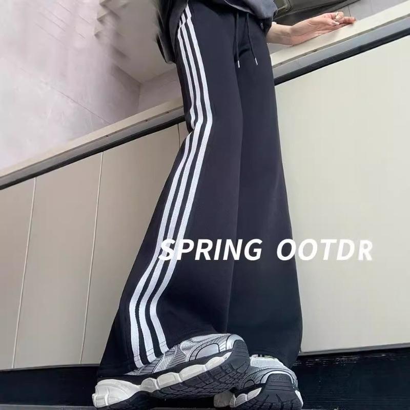 Slim Striped Splicing Micro Pants High Waist Casual Flare Pants for Women