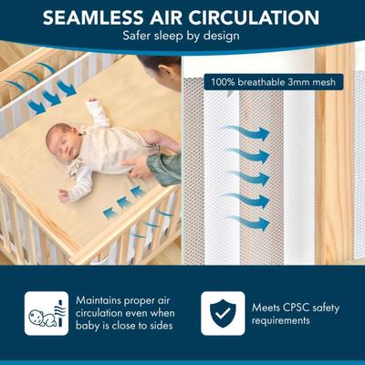 Breathable Mesh Crib Liner with Double-Sided Straps Baby Crib Safety Mesh Barrier Easy Installation Limb Protection Crib Bumper