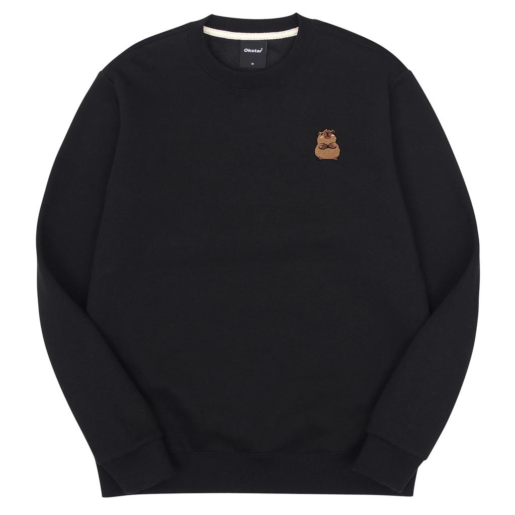 OKSTAR Capybara Embroidered Fleece-Lined Oversized Sweatshirt