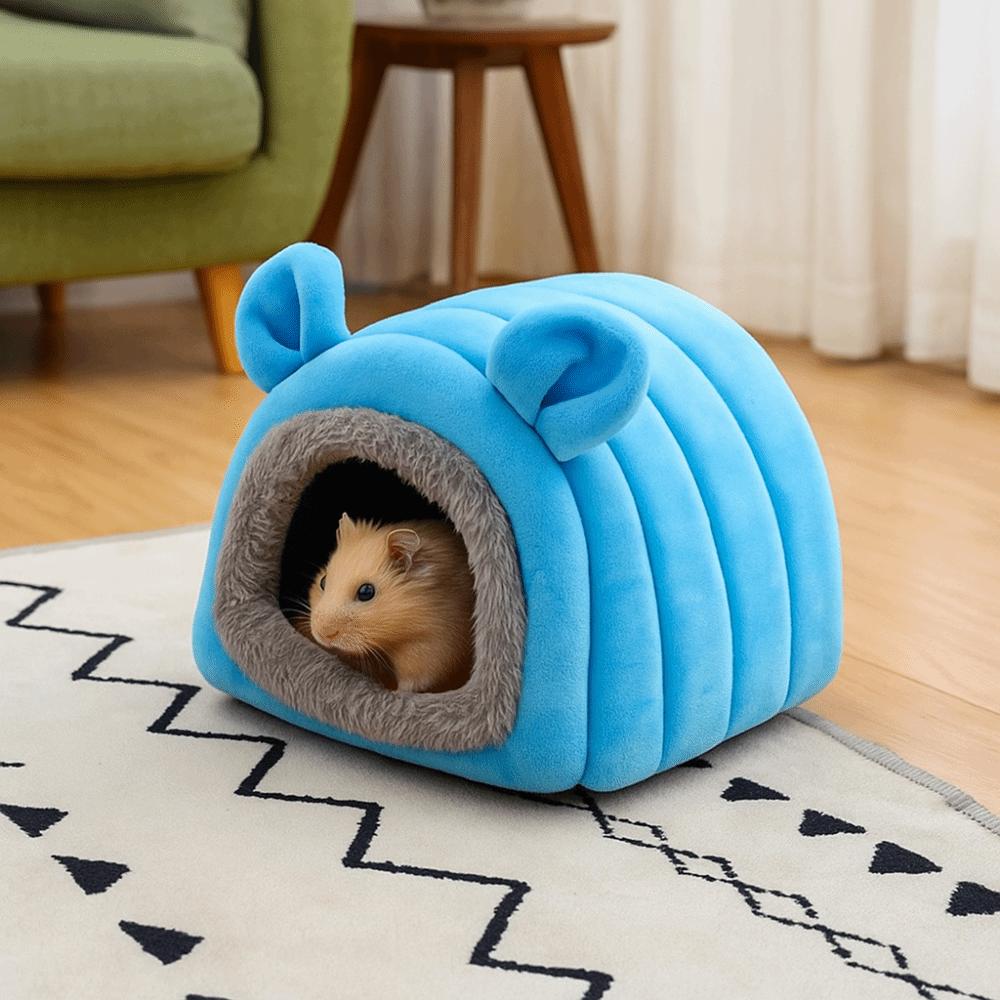 Pet Shelter Velvet Hamster Warm Nest Thickened Soft Winter Pet Shelter Comfortable with Ear Hamster Sleeping House Cold Weather