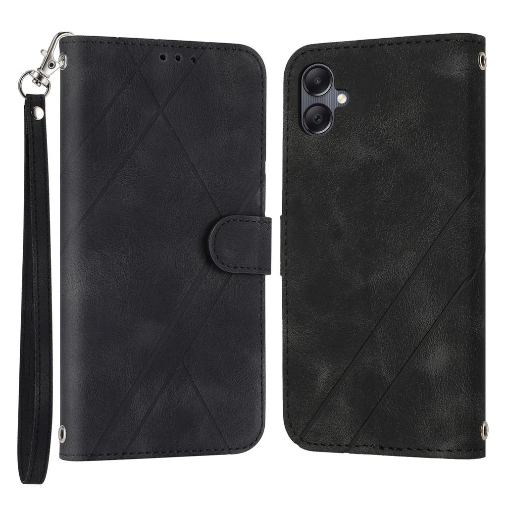 For Samsung Galaxy A07/A06 4G/5G Case Imprinted Line Leather Phone Cover with Handy Strap