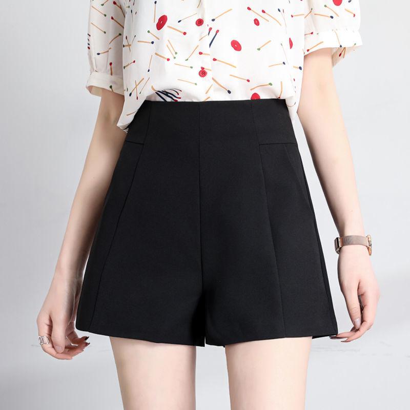 Women's Clothing Black Dress Shorts Summer High Waist A-Line Chiffon Wide Leg Slim Fit Korean Style Office Casual