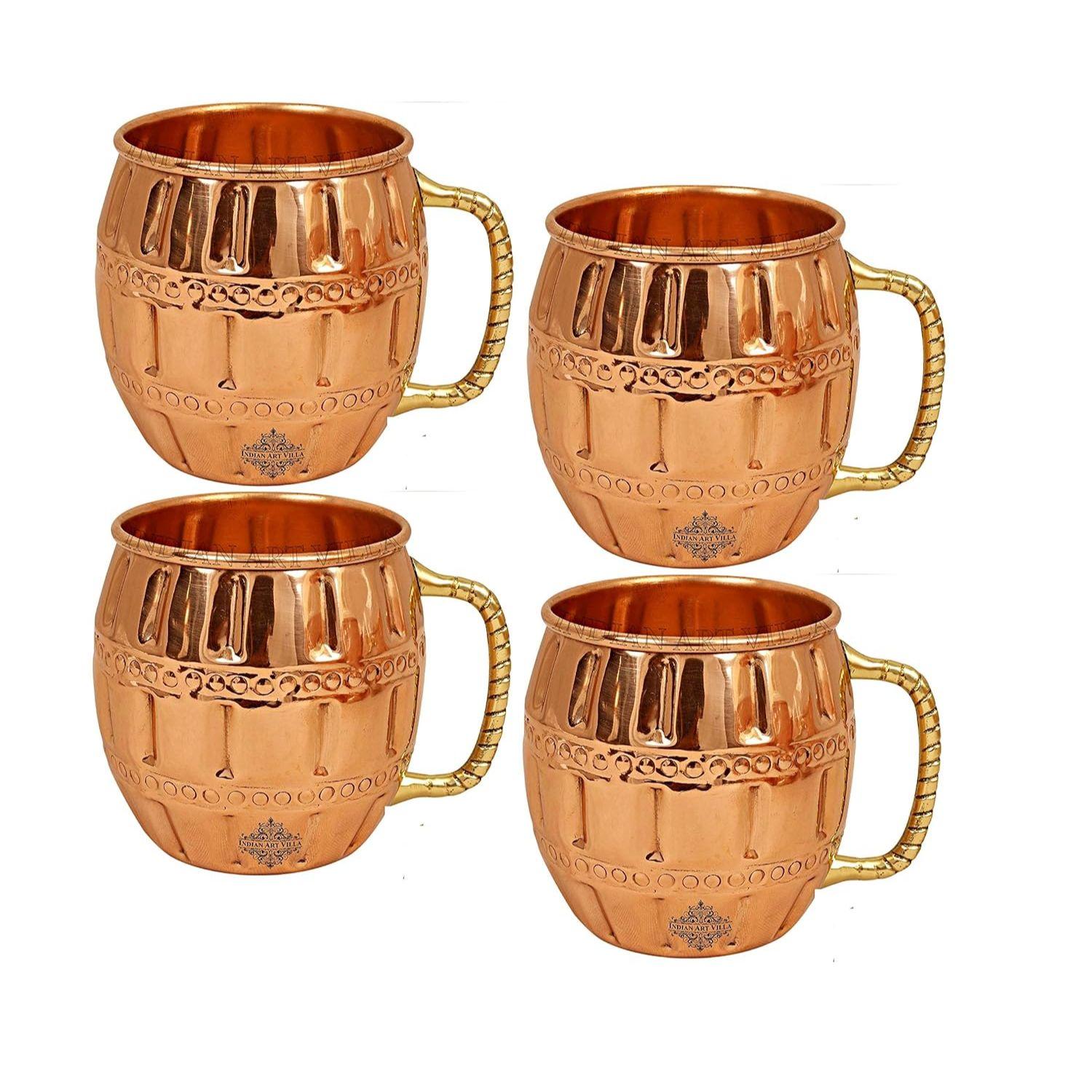 

Кружка для пива Moscow Mule из чистой меди, круглой формы, дизайн бочки, лучшая для пивных коктейльных вечеринок, барная посуда, объем - 600 мл, набор из 4 штук