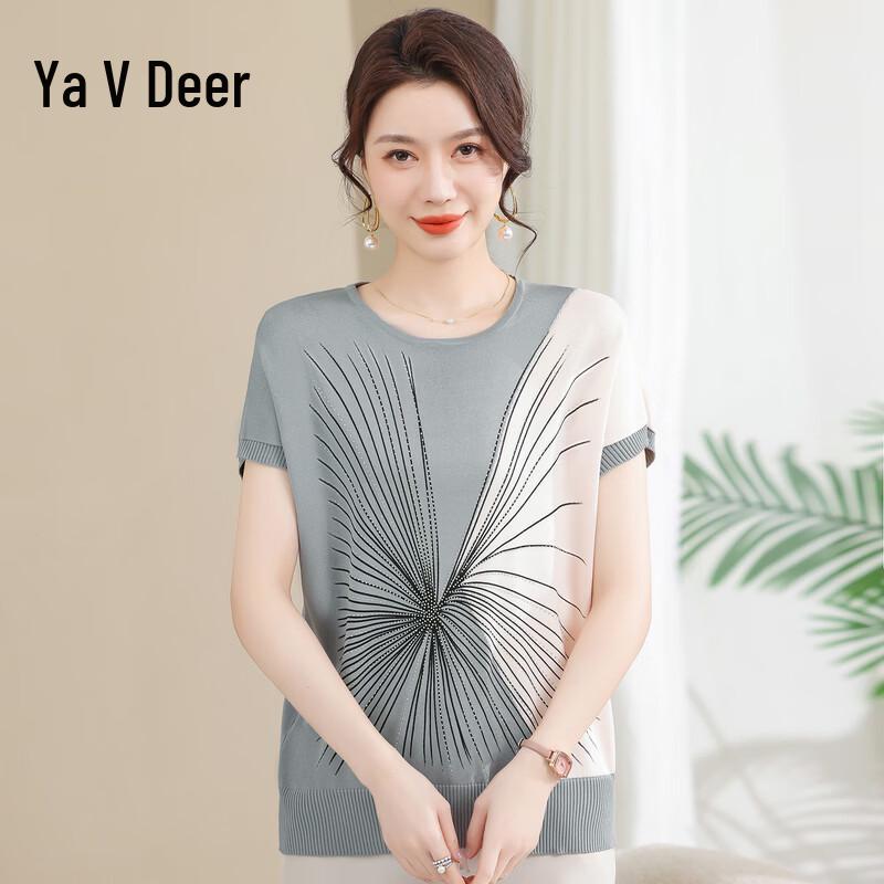 Yalu Women s Ice Silk Knit Short Sleeve T-Shirt 2XL