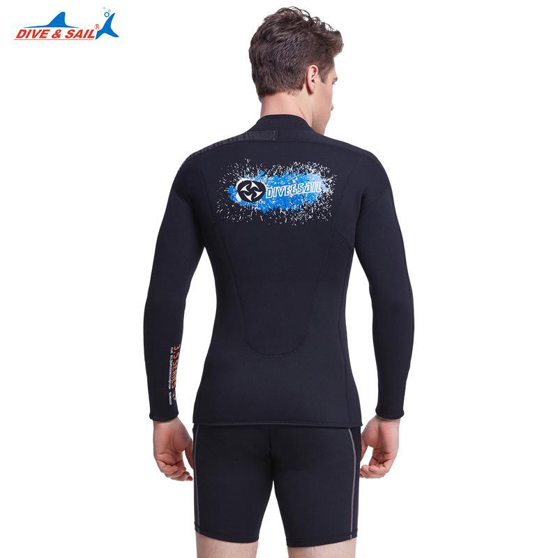 Men's 3mm Neoprene Cold-Proof Long Sleeve Diving Wetsuit Top with Front Zip