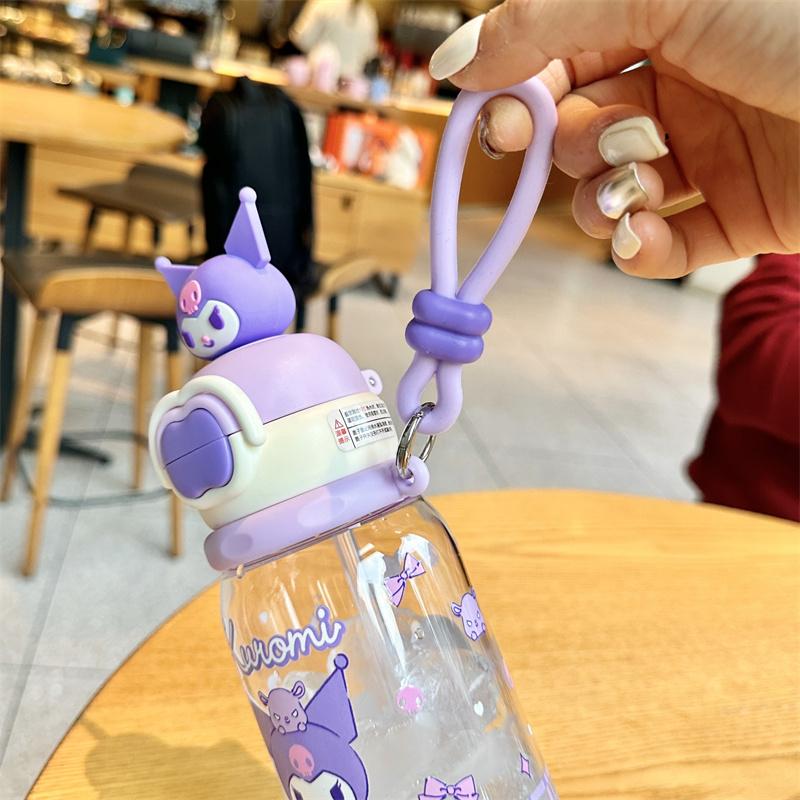 X&W Sanrio Kuromi Water Kettle 600ml Cartoon Plastic Cup Portable Double Drinking Bottle with Straw Outdoor Juice Milk Water Cup