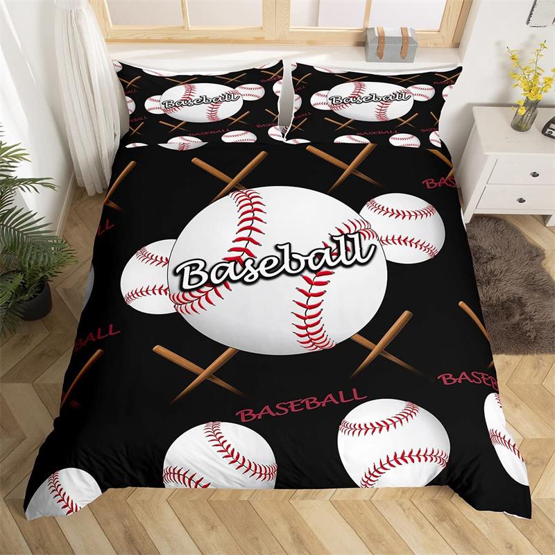 Baseball Duvet Cover King Size Polyester Sports Theme Bedding Set For Baseball Lovers Boys Girls