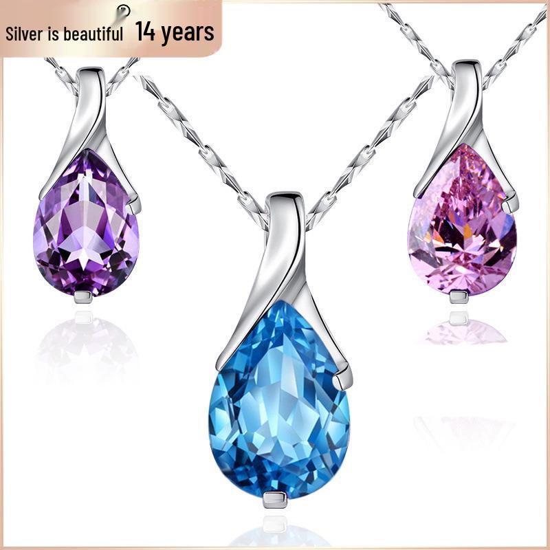 925 Sterling Sølv Krystall Engel Tå Topas Halskjede - Valentinsdag Vintage Kragebenssmykke