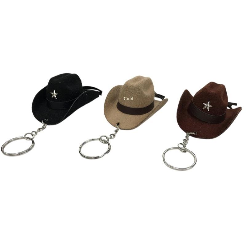 Stylish Western Cowboy Hat Keychain Pendant Durable Polyester Keyrings Portable Bag Keychains Decoration For Men Women Gift