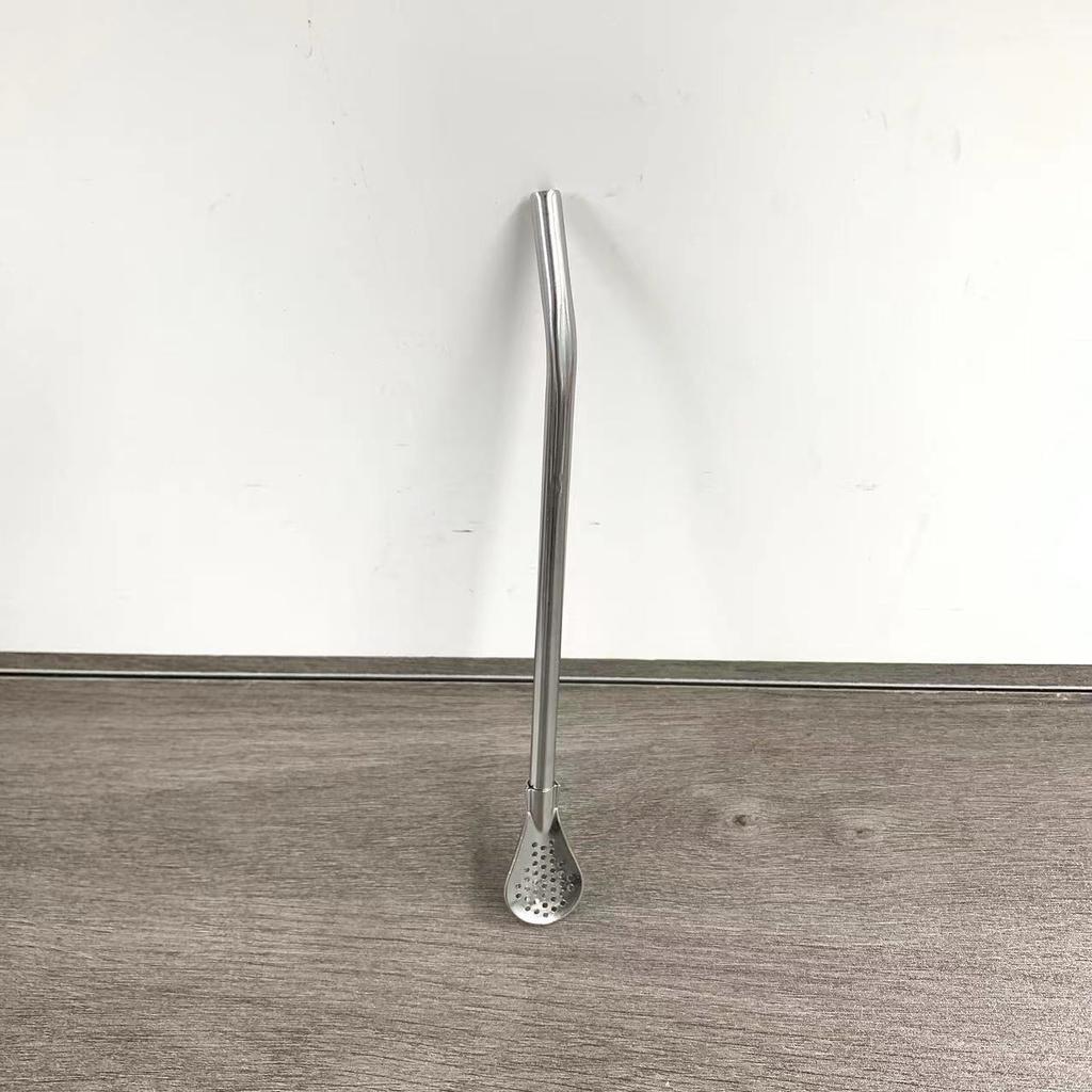 Straw spoon Stainless steel milk tea coffee stirring and filtering integrated dual-purpose environmentally friendly rough metal