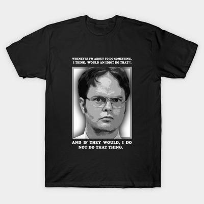 Men Black Print T-shirt Dwight Schrute No-Cut Heat Transfer Print Cotton Tshirt