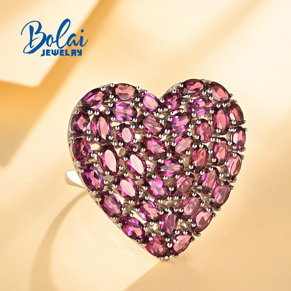 Gorgeous Romantic Heart Shaped Large Ring with Natural 12ct Rhodolite for Women S925 Silver Fine Jewelry Anniversary Engagement