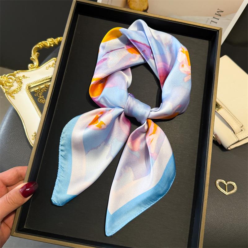 Print 70cm Silk Satin Headkerchief Women Luxury Design Neck Tie Scarf Female Hair Hand Wrist Foulard Shawl Hijab Bandana Scarves