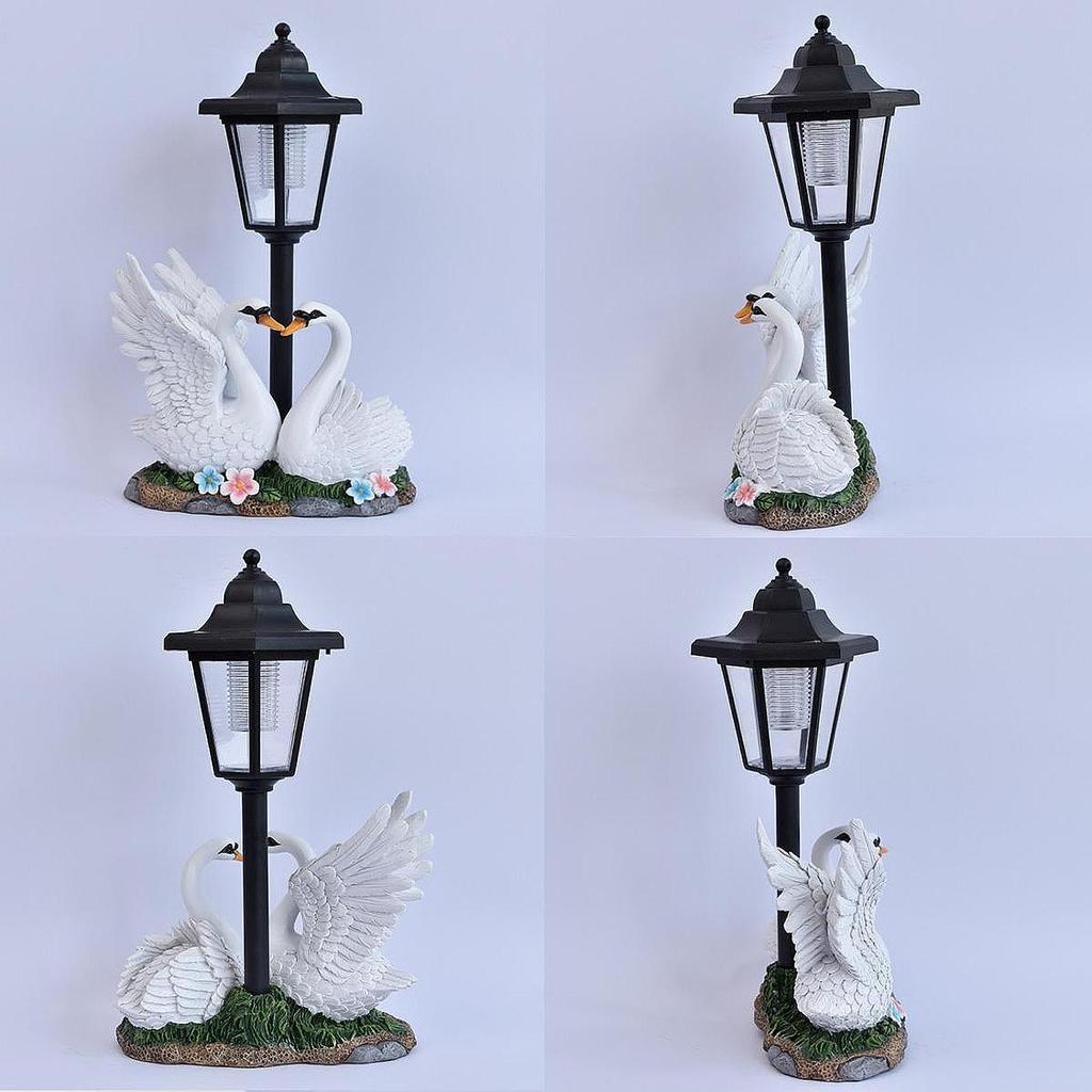 White Swan Garden Animal Sculpture Solar Lamp Resin Decorative Figurine for Patio or Balcony