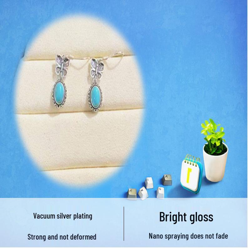 S925 Sterling Silver Natural Turquoise Retro Butterfly Earrings