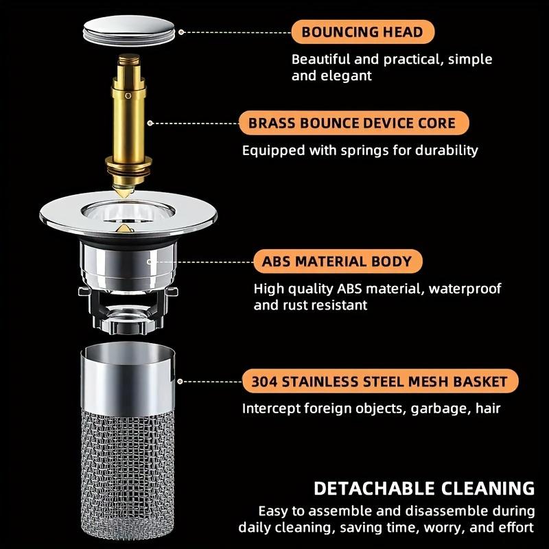 1pcs Stainless Steel Bathroom Sink Plug Stopper, Sink Drain Strainer, Pop-Up Basin Anti-Odor Bouncing Core Stopper Filter, Bathroom Accessories,